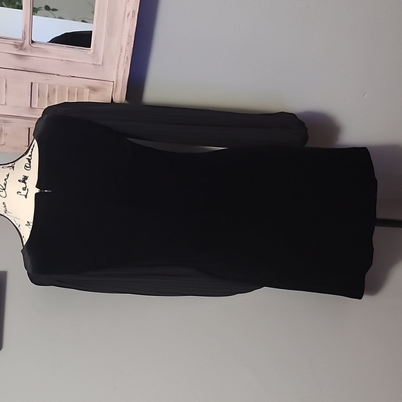 White House Black Market  Black Shiffon Sleeve Velvet Shift Dress - Picture 6 of 8